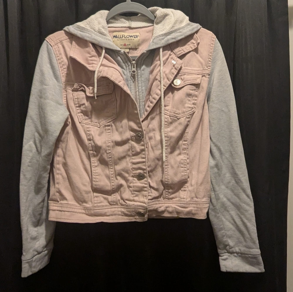 Wallflower Pink and Gray Cropped Jean Jacket